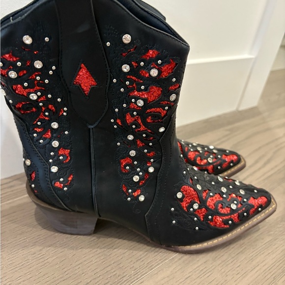 Black Cowgirl Boots Ankle Booties Rhinestone Sparkly Western Cowboy Boots Size 9 - Picture 5 of 9